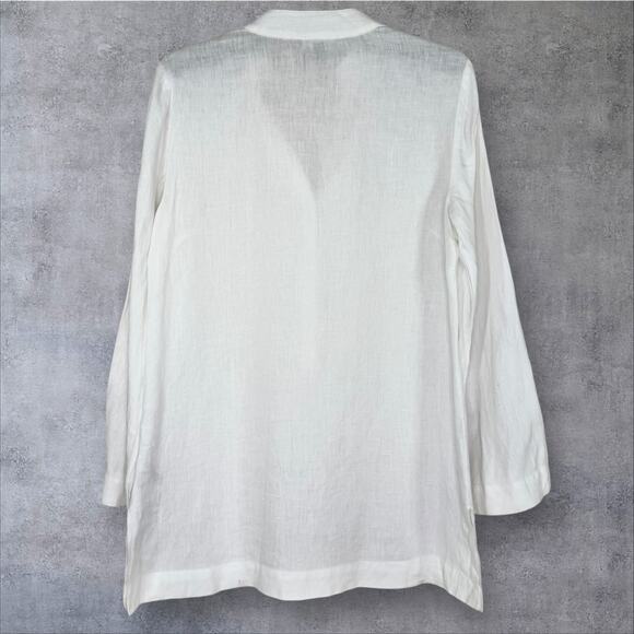 Saks Fifth Avenue White Linen V Neck Boxy Tunic Blouse Medium - Picture 3 of 10
